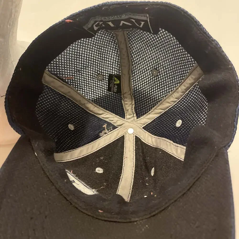 One Size Navy Blue Fishing Hook Patch Mesh Back Baseball Cap